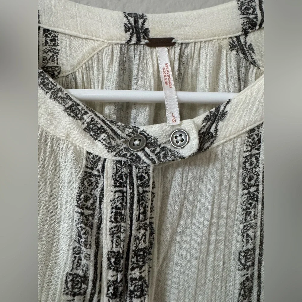 Free People Shibori Magic Long-Sleeve Top Blouse Vanilla Combo Boho Tunic Size L